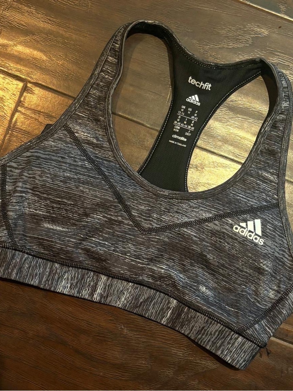adidas Techfit Black Gray Space-Dye Racerback Sports Bra